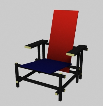 Sedia Rosso blu. Questa sedia e' una sorta di trasposizione tridimesionale dell' arte di Mondrian.