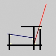 Sedia Rosso blu. Questa sedia e' una sorta di trasposizione tridimesionale dell' arte di Mondrian.