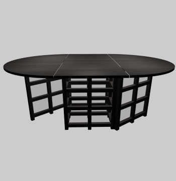 Basset-Lowke. Square table top folding at two ashwood frame and veneered top, open black lacquered.