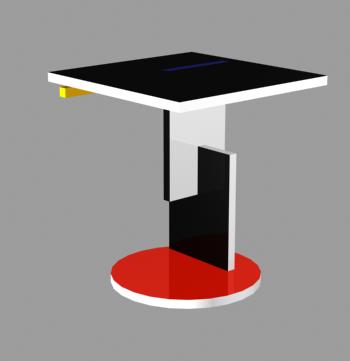Schroeder. Wood Table in black, red, white, blu and yellow.