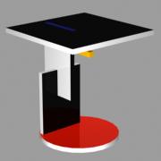 Schroeder. Wood Table in black, red, white, blu and yellow.