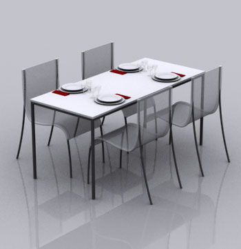 Table Unifor model LESS with chairs by Kartell